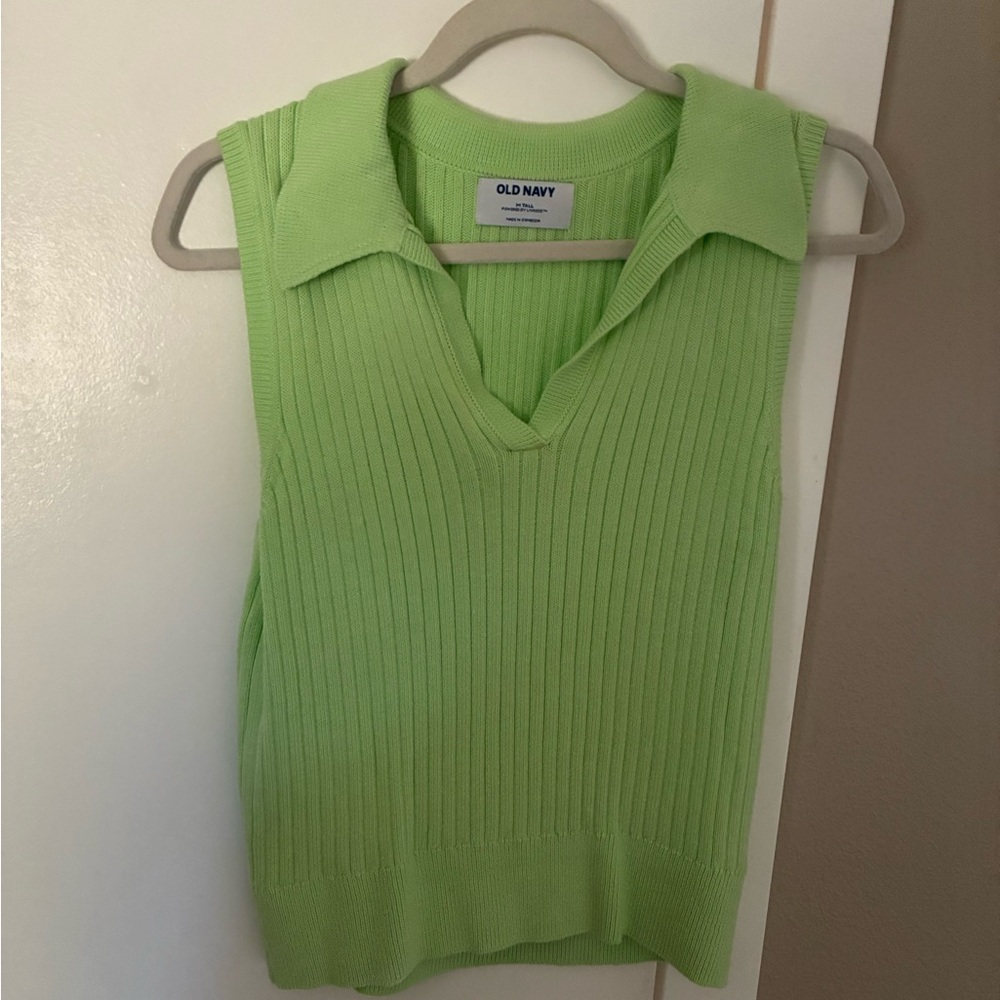 Old Navy Neon Lime Ribbed Sleeveless Polo Vest